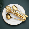 OGORI 15 Pieces Gold Serving Utensils Set Polished Stainless Steel Hostess Cutlery Set for Dinner Party Supply