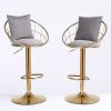 Grey velvet bar chair, pure gold plated, unique design,360 degree rotation, adjustable height,Suitable for dinning room and bar,set of 2